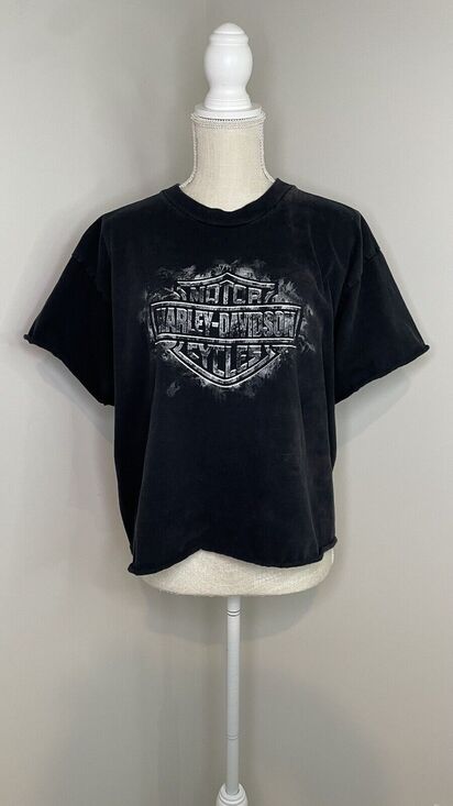 Harley-Davidson Tops - Harley Davidson Buffalo New York 2005 Short Sleeve Women's XL Cropped Tee Grunge